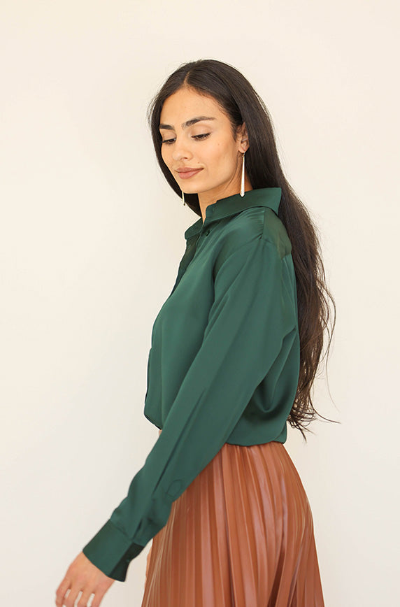 Stanbury Hunter Green Satin Blouse - FINAL SALE