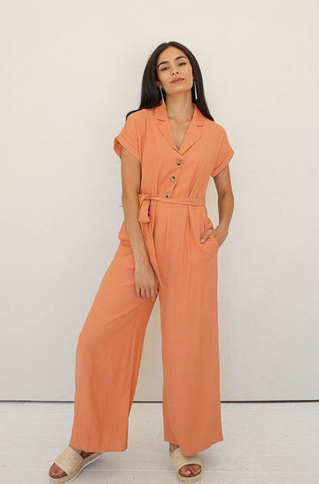 Cecilia Tangerine Jumpsuit - Nursing Friendly - FINAL SALE
