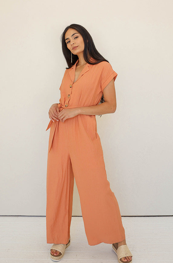 Cecilia Tangerine Jumpsuit - Nursing Friendly - FINAL SALE