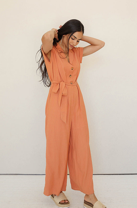 Cecilia Tangerine Jumpsuit - Nursing Friendly - FINAL SALE
