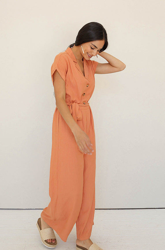 Cecilia Tangerine Jumpsuit - Nursing Friendly - FINAL SALE