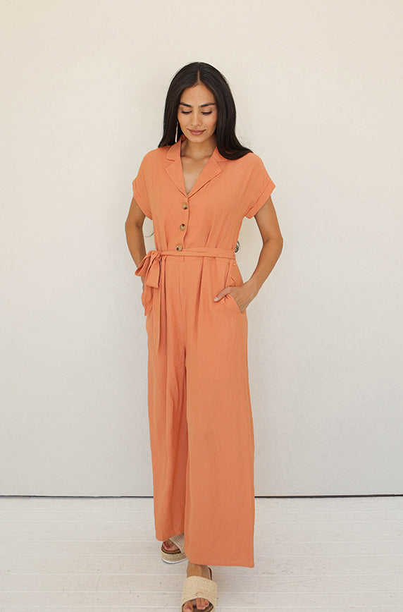 Cecilia Tangerine Jumpsuit - Nursing Friendly - FINAL SALE