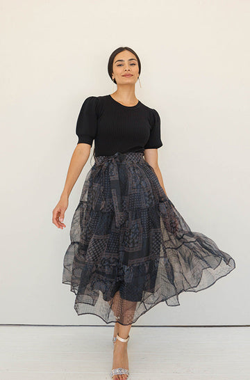 Houston Black Crinoline Paisley Skirt- FINAL SALE