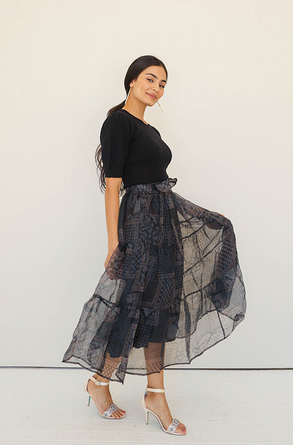 Houston Black Crinoline Paisley Skirt- FINAL SALE