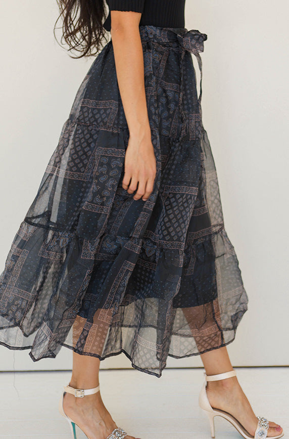 Houston Black Crinoline Paisley Skirt- FINAL SALE