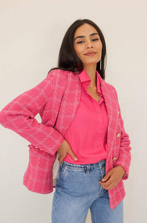 Double Take Hot Pink Plaid Blazer- FINAL SALE