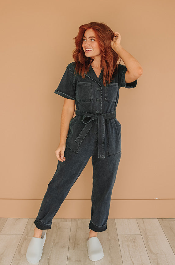Kiss Me More Black Denim Jumpsuit - FINAL SALE