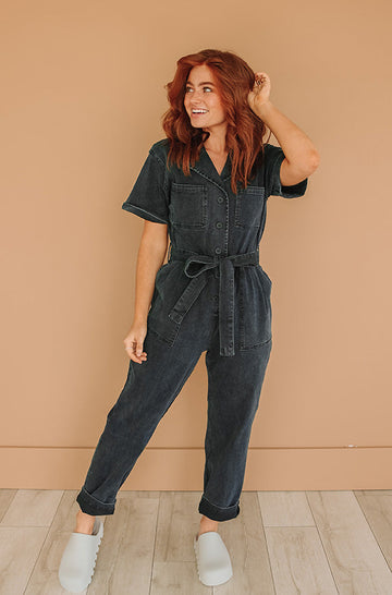 Kiss Me More Black Denim Jumpsuit - FINAL SALE