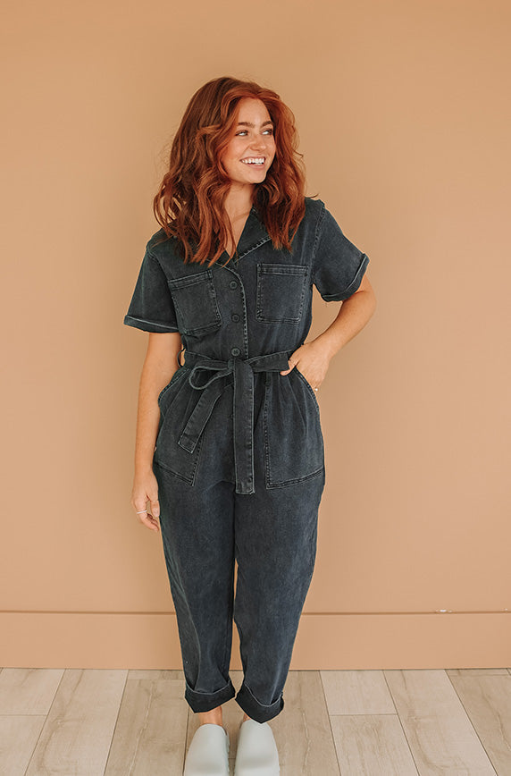 Kiss Me More Black Denim Jumpsuit - FINAL SALE