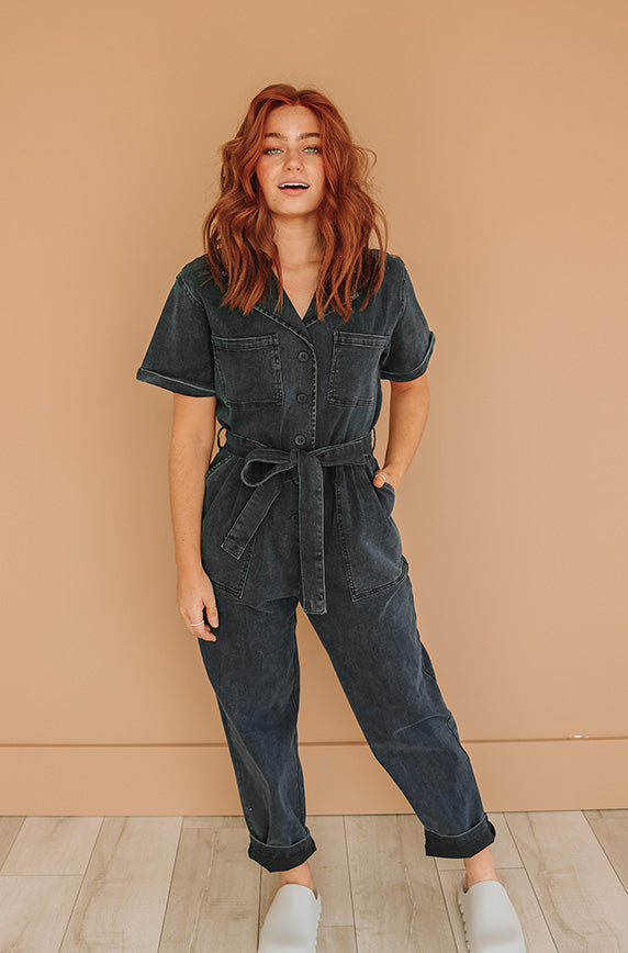 Kiss Me More Black Denim Jumpsuit - FINAL SALE