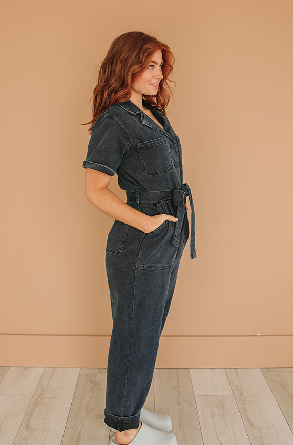 Kiss Me More Black Denim Jumpsuit - FINAL SALE