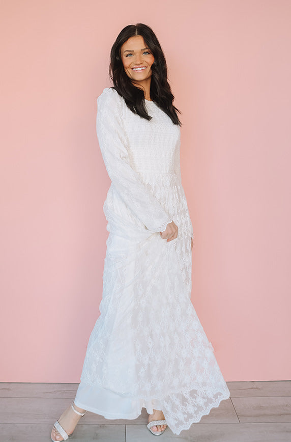 Rachel Embroidery Mesh White Dress - Restocked