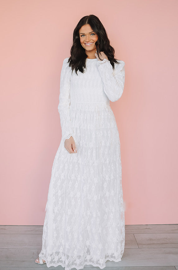 Rachel Embroidery Mesh White Dress - Restocked