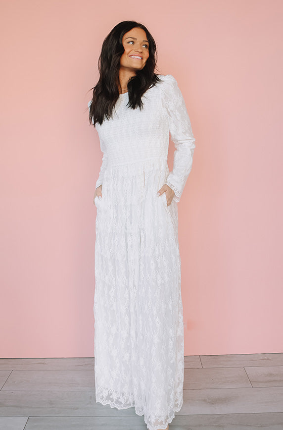 Rachel Embroidery Mesh White Dress - Restocked