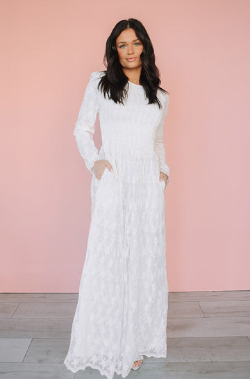 Rachel Embroidery Mesh White Dress - Restocked