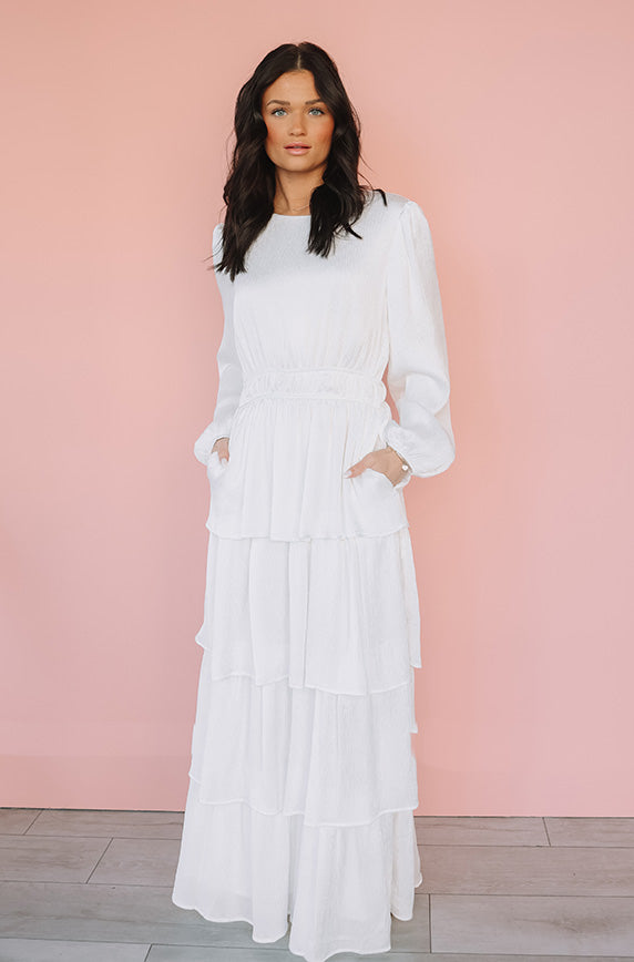 Hannah White Tiered Dress - Restocked
