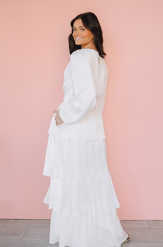 Hannah White Tiered Dress - Restocked