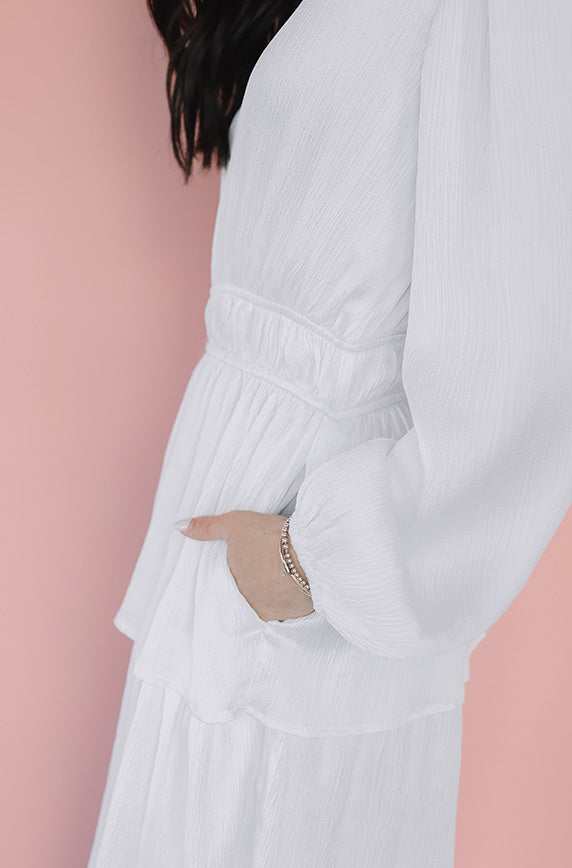Hannah White Tiered Dress - Restocked