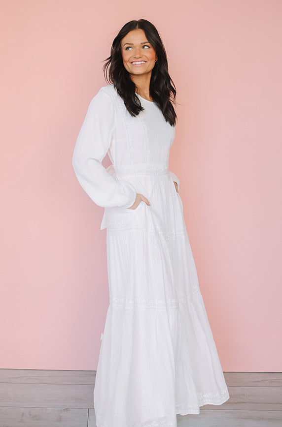 Elizabeth Embroidered Maxi White Dress - Restocked