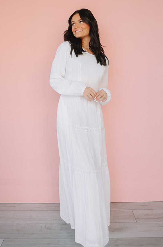 Elizabeth Embroidered Maxi White Dress - Restocked