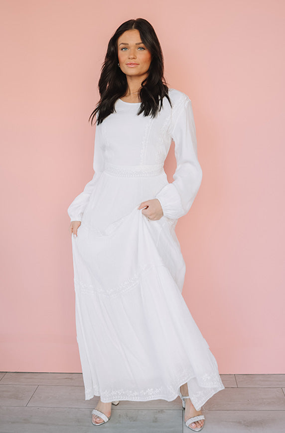 Elizabeth Embroidered Maxi White Dress - Restocked