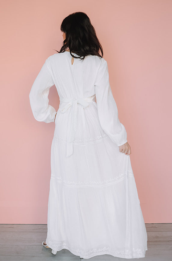 Elizabeth Embroidered Maxi White Dress - Restocked