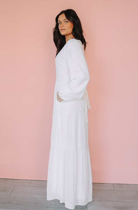 Elizabeth Embroidered Maxi White Dress - Restocked