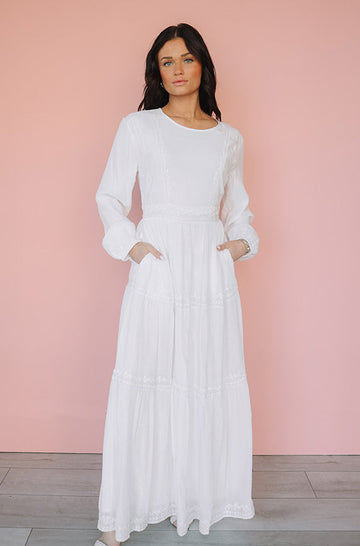 Elizabeth Embroidered Maxi White Dress - Restocked