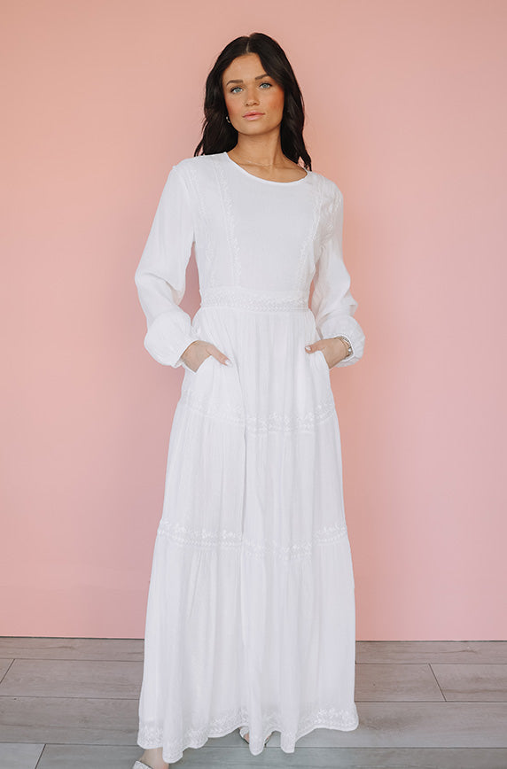 Elizabeth Embroidered Maxi White Dress - Restocked