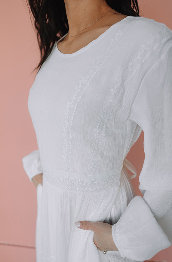 Elizabeth Embroidered Maxi White Dress - Restocked