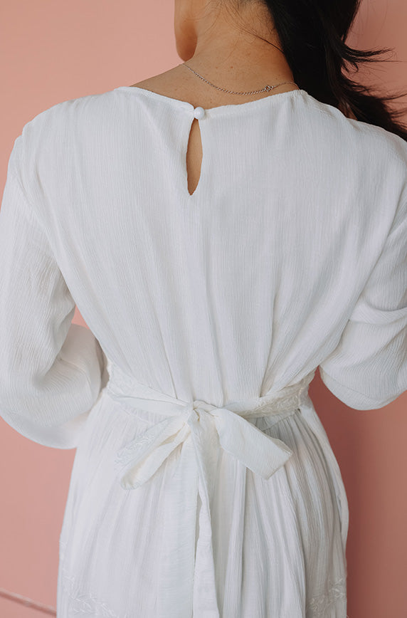 Elizabeth Embroidered Maxi White Dress - Restocked