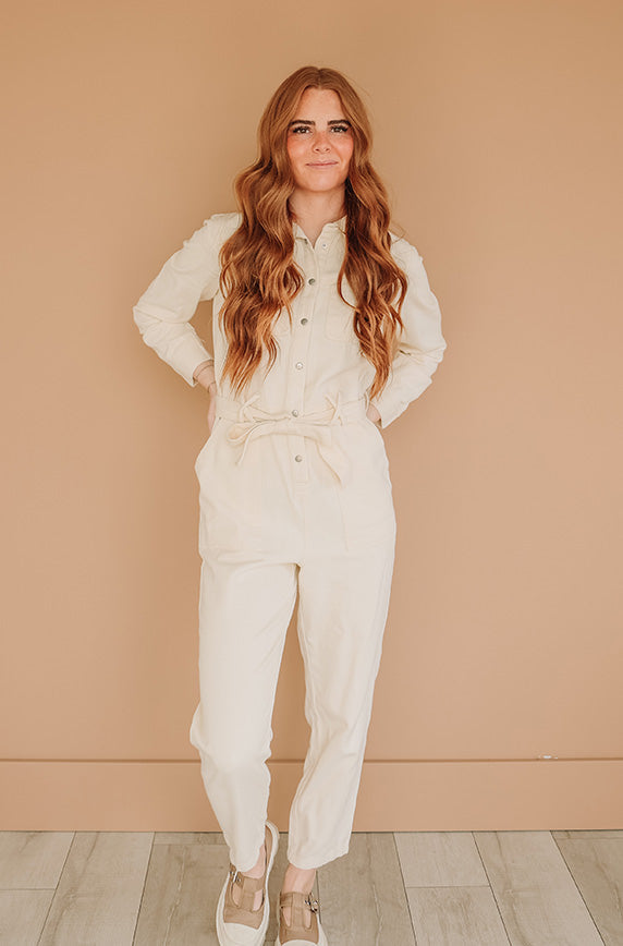 Melbourne Vanilla Utility Jumpsuit - Nursing Friendly - FINAL SALE