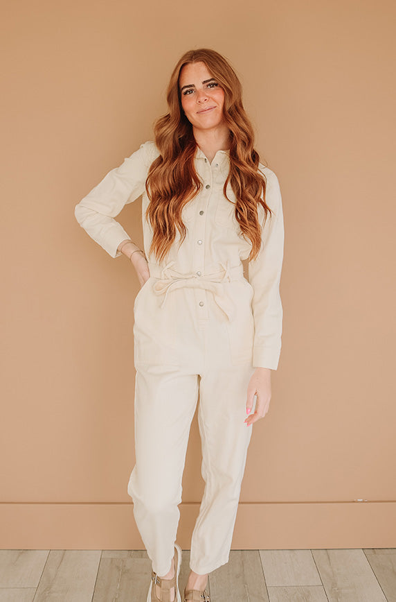 Melbourne Vanilla Utility Jumpsuit - Nursing Friendly - FINAL SALE