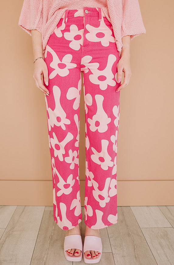 Field of Daisies Hot Pink Jeans - FINAL SALE