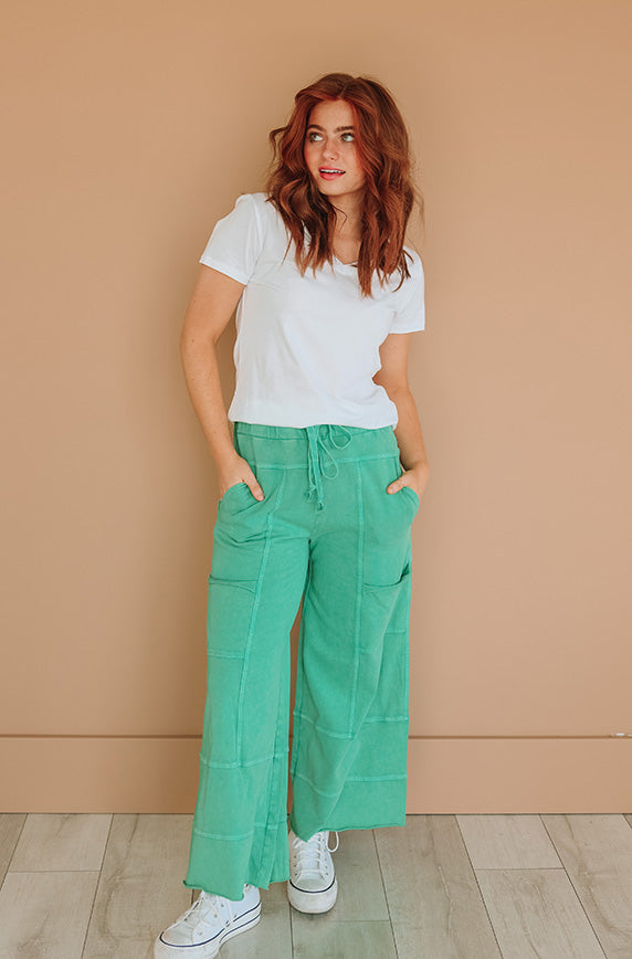 Easy Living Emerald Mineral Washed Pants - FINAL SALE