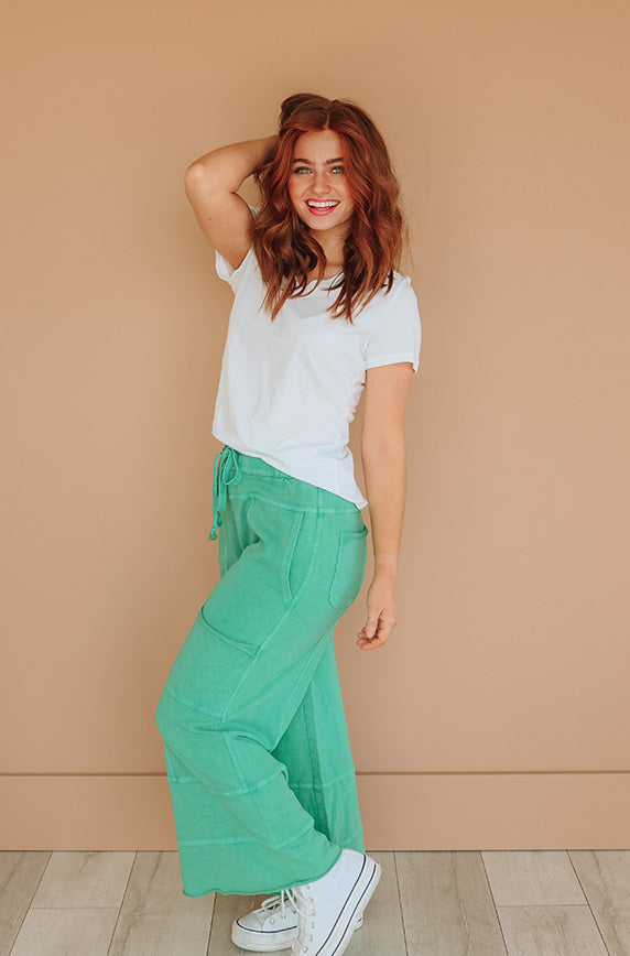 Easy Living Emerald Mineral Washed Pants - FINAL SALE