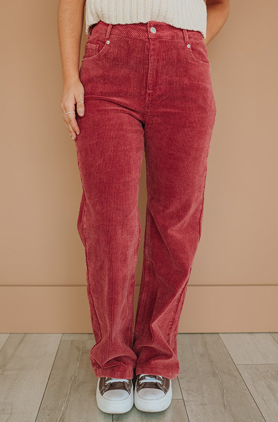 Elise Red Wide Leg Corduroy Pants - FINAL SALE