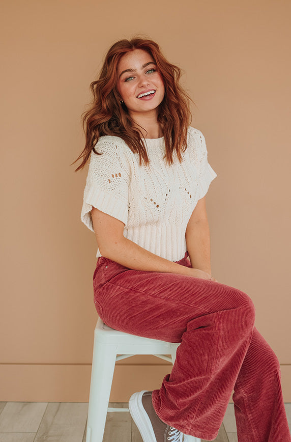 Elise Red Wide Leg Corduroy Pants - FINAL SALE