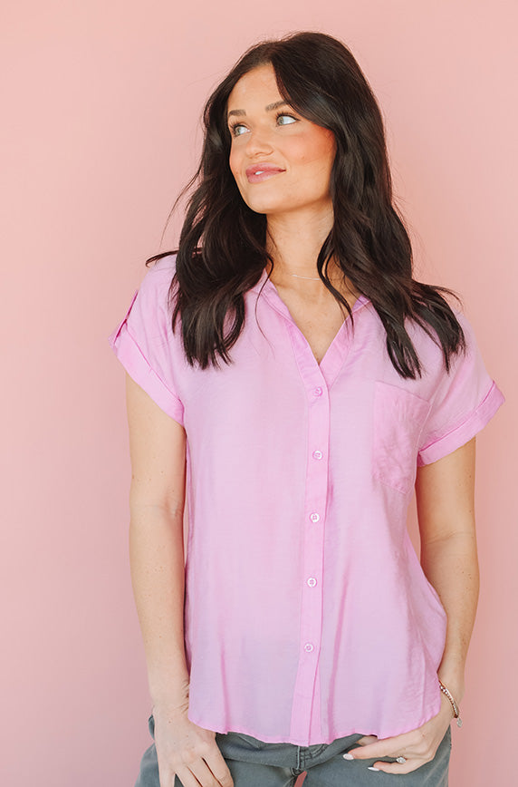 Unforgettable Pink Button Up Top- FINAL SALE