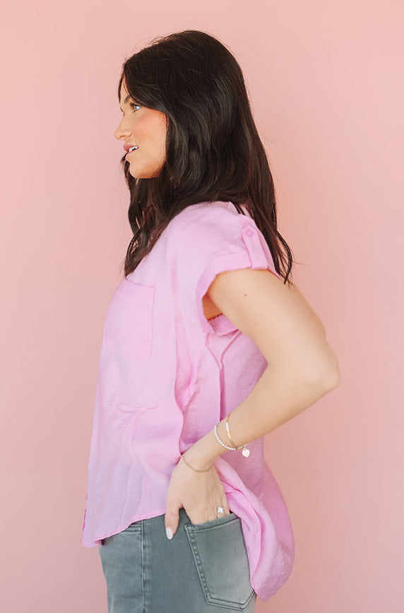 Unforgettable Pink Button Up Top- FINAL SALE