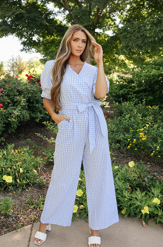 Inverness Blue Gingham Jumpsuit- DM Exclusive - Nursing Friendly - FINAL SALE