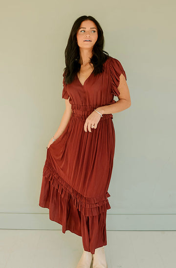 Roslyn Vino Copper Satin Dress - FINAL FEW - FINAL SALE