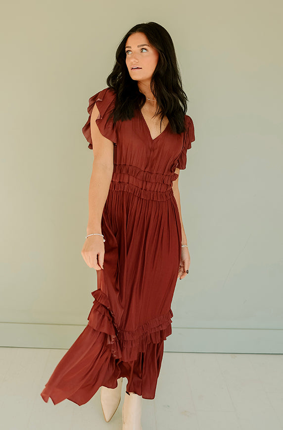 Roslyn Vino Copper Satin Dress - FINAL FEW - FINAL SALE