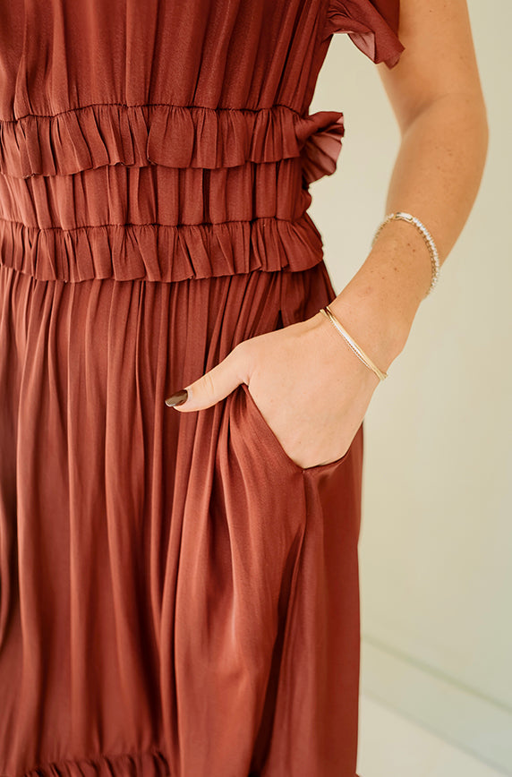 Roslyn Vino Copper Satin Dress - FINAL FEW - FINAL SALE