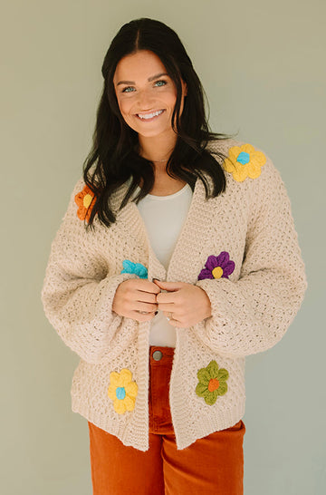 Floral Daisy Wish Oatmeal Cardigan - FINAL SALE
