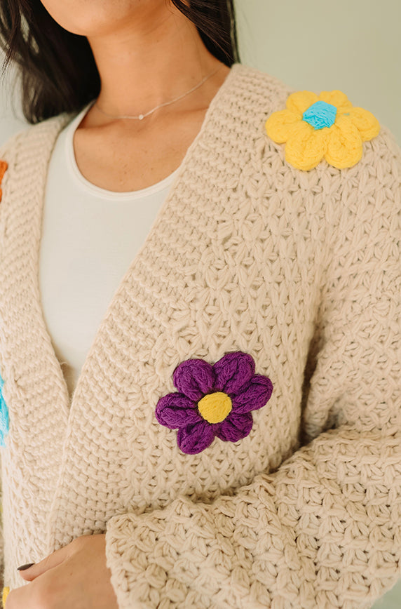Floral Daisy Wish Oatmeal Cardigan - FINAL SALE