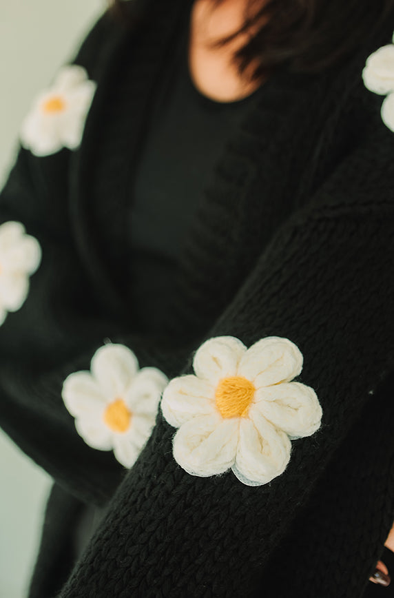 Floral Daisy Black Cardigan - FINAL FEW