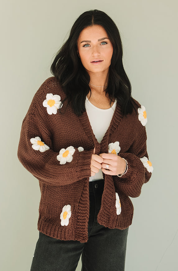 Floral Daisy Wish Brown Cardigan - FINAL SALE