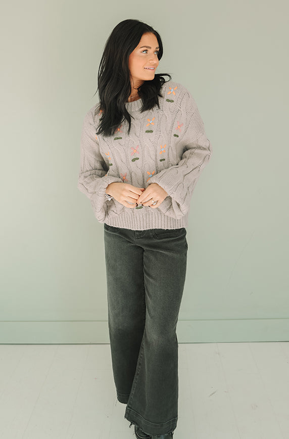 Ditzy Floral Taupe Sweater - FINAL SALE