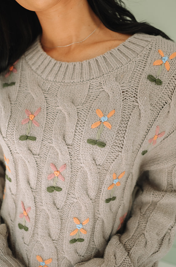 Ditzy Floral Taupe Sweater - FINAL SALE